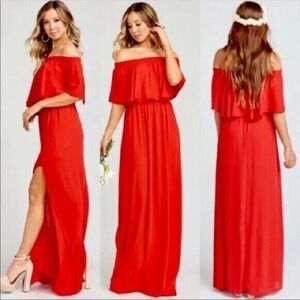 Show‎ Me Your Mumu Gown 2XL Hacienda Maxi Red Ruffle Smocked Elastic Waist Slits